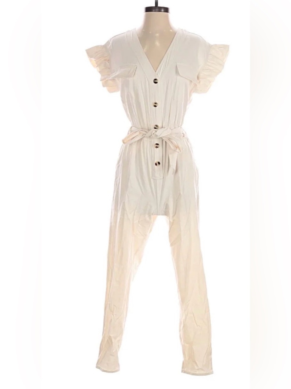Women’s Cream Button-Front Jumpsuit with Tie Waist by Lauren Conrad xsmall
